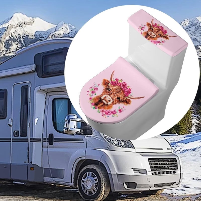 Kathyboom Highland Cow Rose Toilet Lid Cover with Elastic Edge Water Resistant Toilet Seat Covers Reusable Toilet Tank Lid Cover Pink Decorations for Home - Image 4